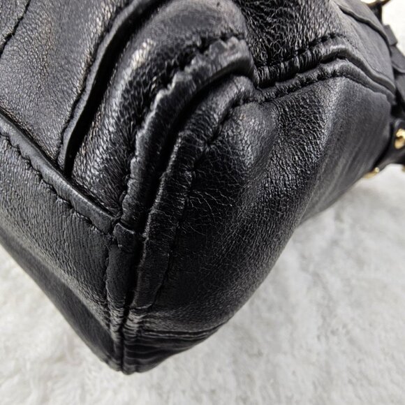 JUNIOR DRAKE Black Lambskin Leather Shoulder Bag with Gold Chain Accent Straps - Picture 8 of 15